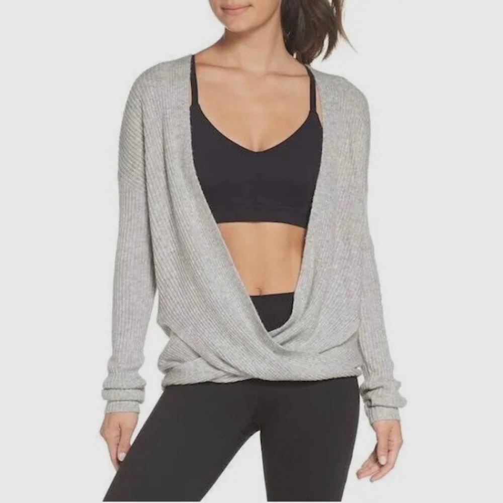 ZELLA HEATHER GRAY RIBBED WRAP SWEATER SIZE SMALL